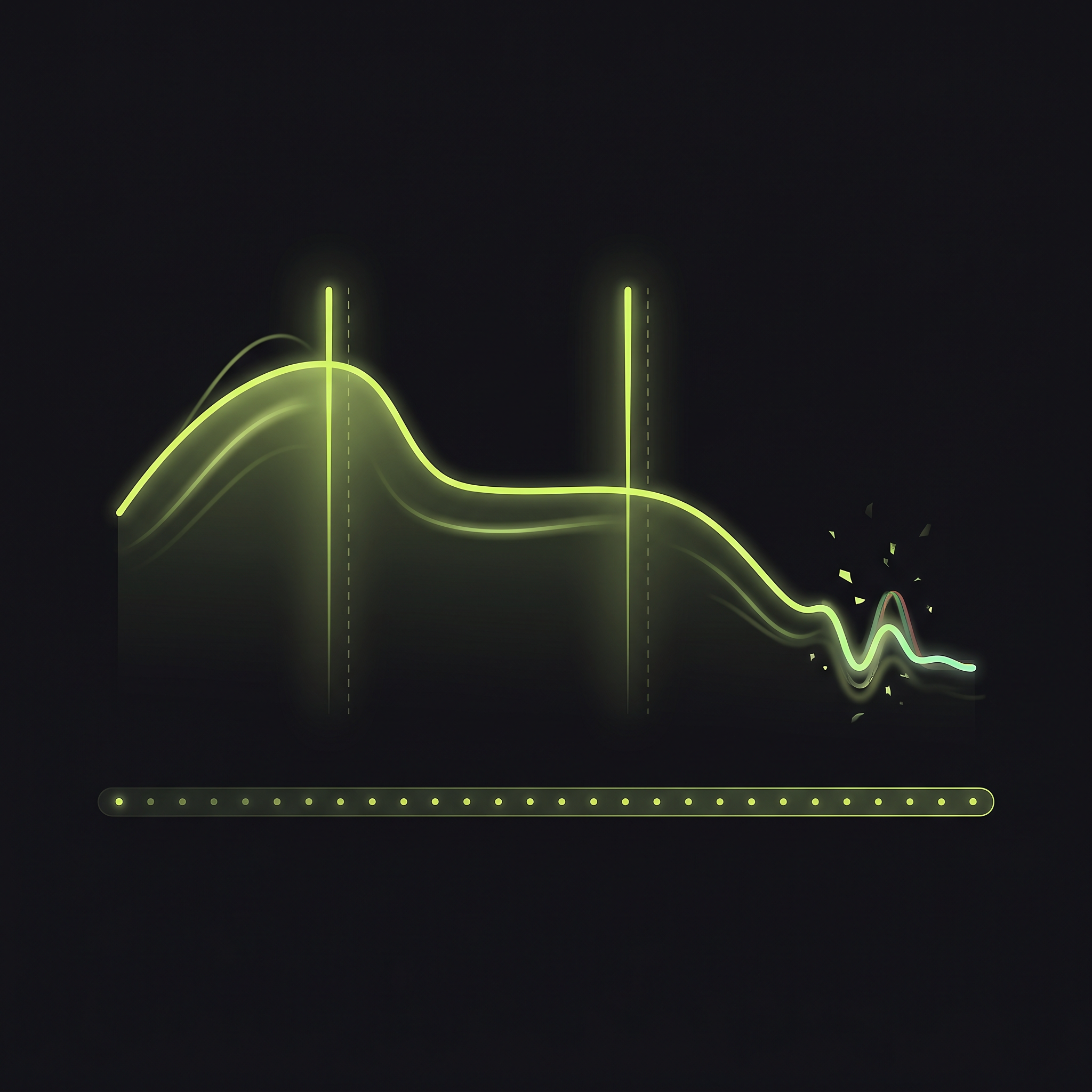 Line graph showing a winning creative's cost-per-result over 30 days, with annotations marking the Discovery, Validation, and Scale phases, and a fatigue signal appearing at week four